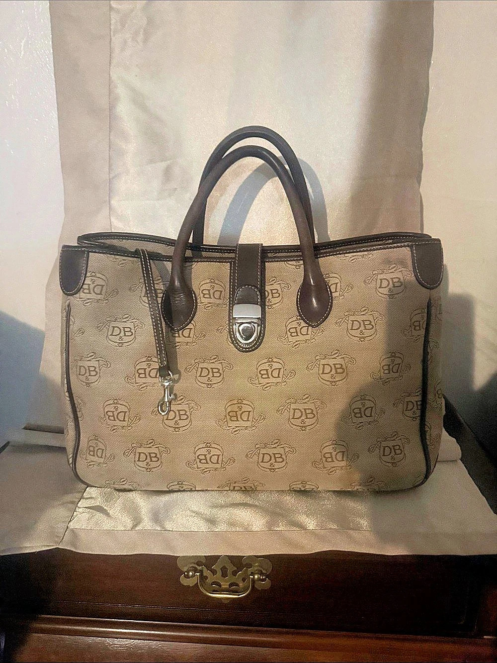 Dooney & Bourke Monogram Tote in Brown & Beige